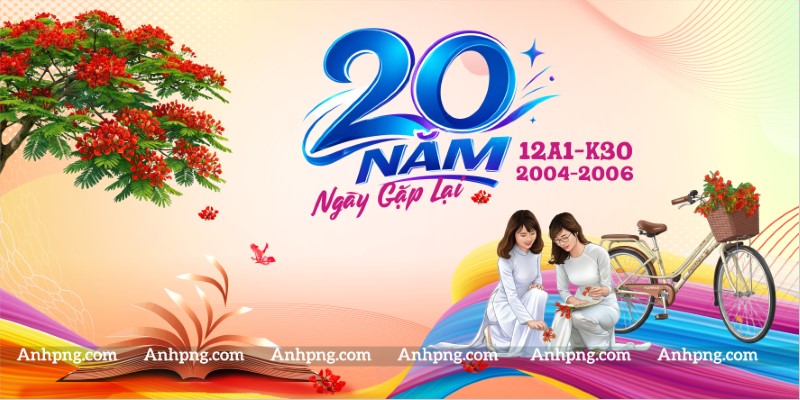 Backdrop họp lớp 20 năm ngày gặp lại sắc phượng thanh xuân