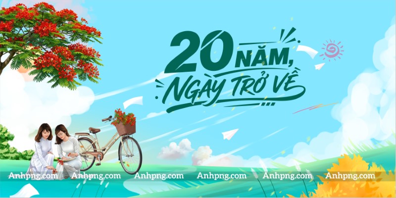 Phông nền họp lớp hội khóa 20 năm ngày trở về dưới bóng hoa phượng