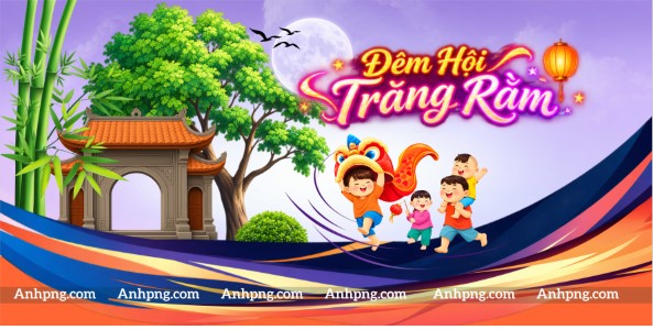 Ảnh Trung Thu 2026 đêm hội trăng rằm với cổng làng, múa lân