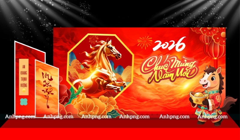 Decor Tết 2026 linh vật ngựa vàng – Background chúc mừng năm mới