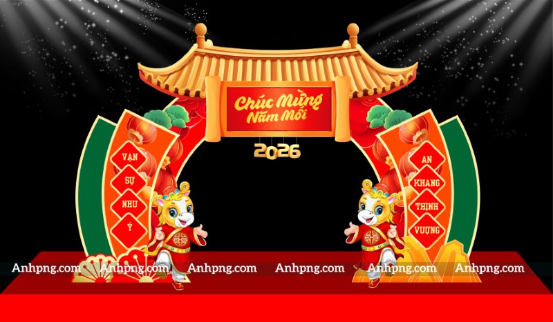 Mẫu cổng Tết 2026 linh vật ngựa đẹp – File thiết kế cổng chào sự kiện