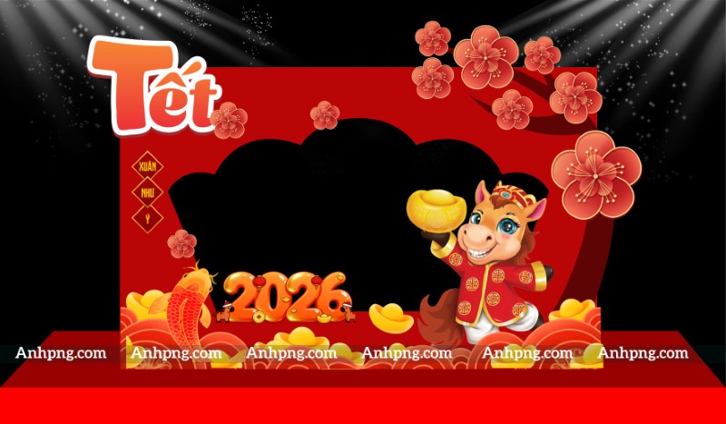 Khung ảnh Tết ghép hình 2026 chủ đề linh vật Ngựa tài lộc