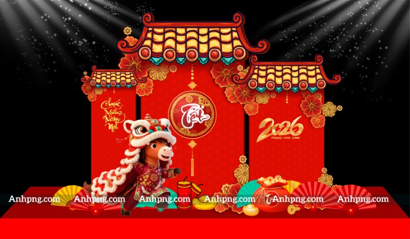 Decor Tết 2026 booth chụp hình cổng chào ngựa múa lân đẹp