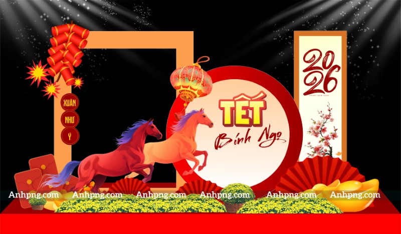 Maket tiểu cảnh Tết 2026 Bính Ngọ backdrop check in đẹp nhất