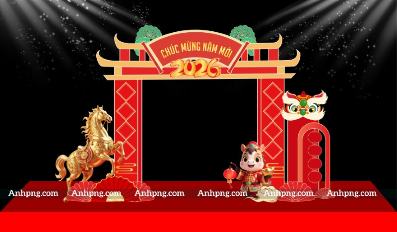 Thiết kế Cổng Tết 2026 linh vật ngựa vàng trang trí sự kiện