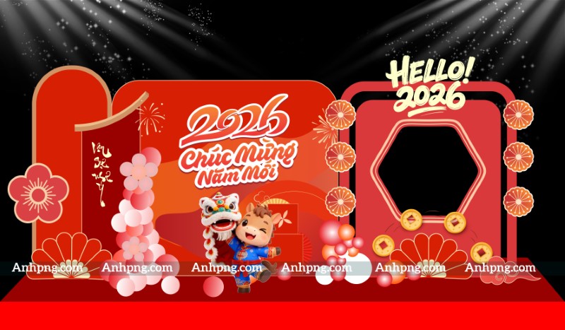 Khung chụp ảnh Xuân Bính Ngọ 2026 chủ đề Tết truyền thống