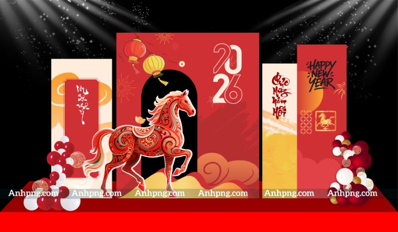 Decor khung chụp ảnh xuân Bính Ngọ 2026 thiết kế booth check-in đẹp