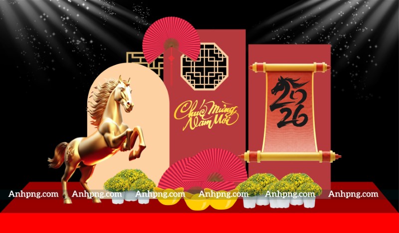 Tiểu cảnh decor Tết 2026 linh vật ngựa cho không gian trưng bày