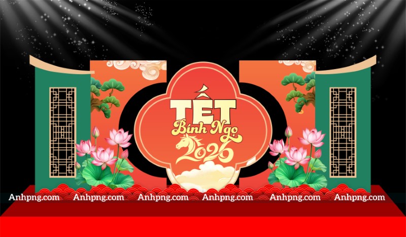 Tiểu cảnh xuân Bính Ngọ 2026 trang trí sân khấu và không gian Tết