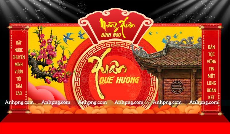 Tranh Tết Xuân Quê Hương 2026 – Phông nền chúc mừng năm mới Bính Ngọ