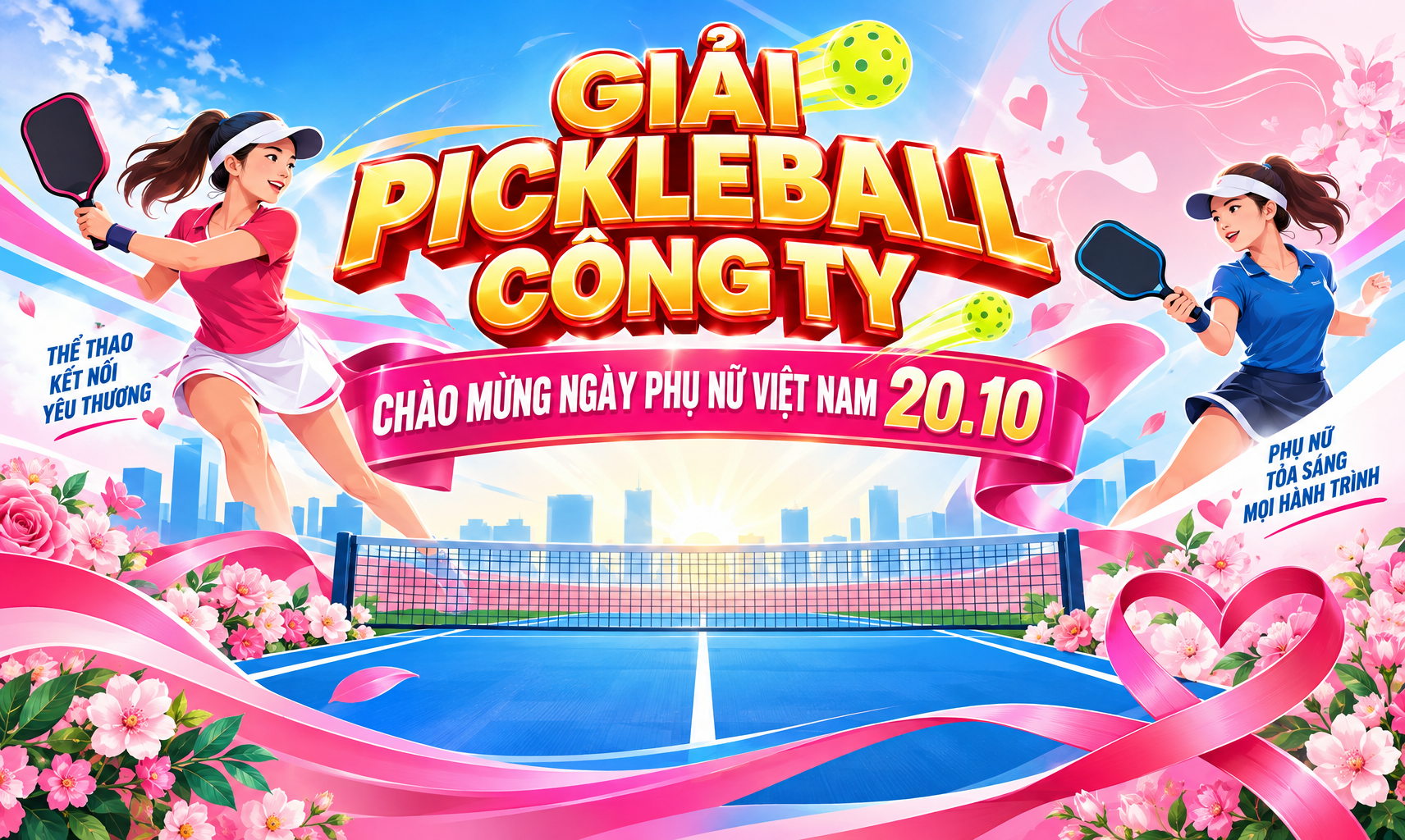 Backdrop Phông sân khấu Giải Pickleball Chào mừng Ngày Phụ nữ Việt Nam 20.10
