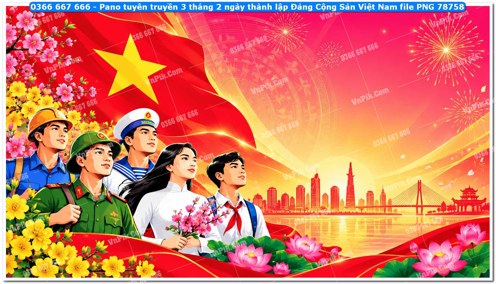Pano tuyên truyền 3 tháng 2 ngày thành lập Đảng Cộng Sản Việt Nam file PNG78758