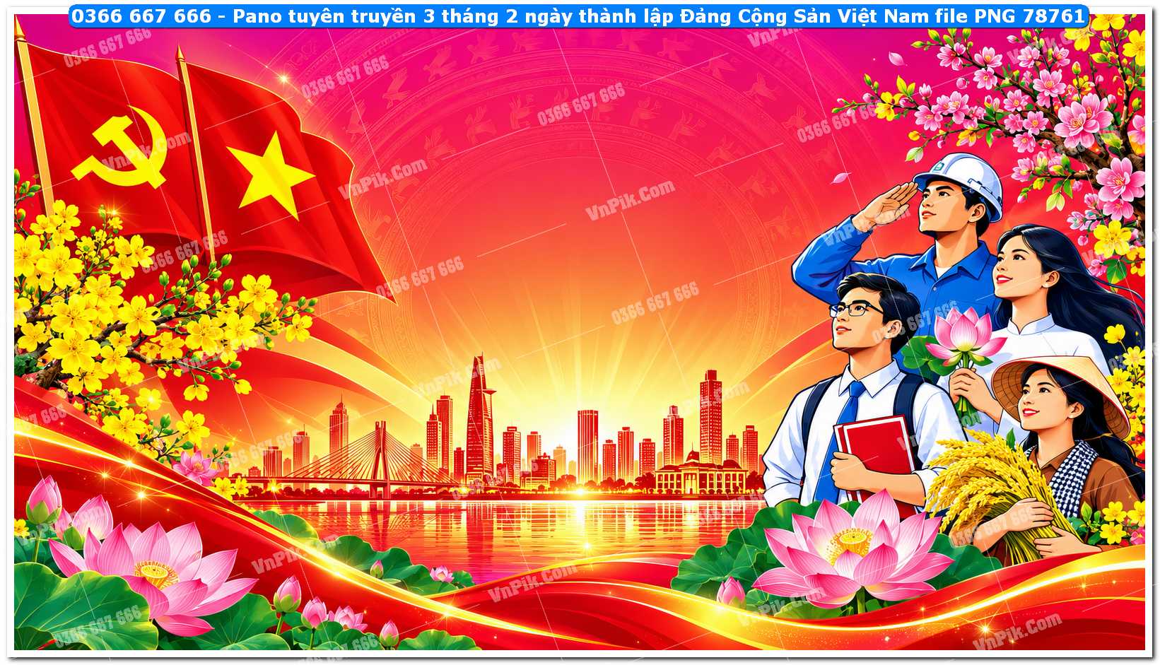 Pano tuyên truyền 3 tháng 2 ngày thành lập Đảng Cộng Sản Việt Nam file PNG78761