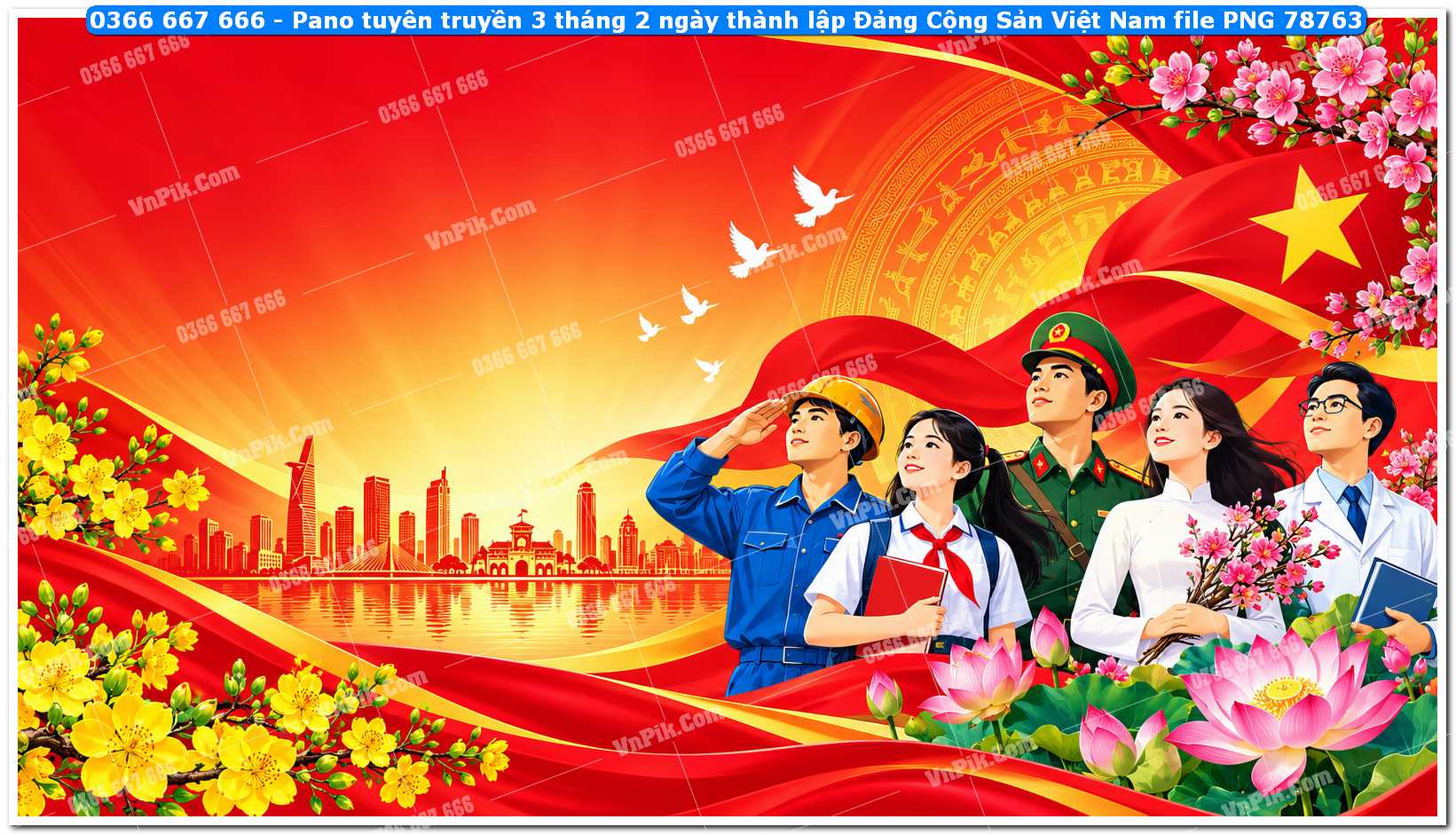 Pano tuyên truyền 3 tháng 2 ngày thành lập Đảng Cộng Sản Việt Nam file PNG78763