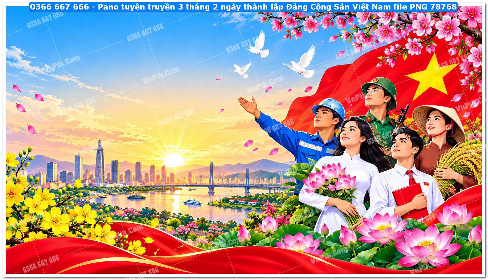 Pano tuyên truyền 3 tháng 2 ngày thành lập Đảng Cộng Sản Việt Nam file PNG78768