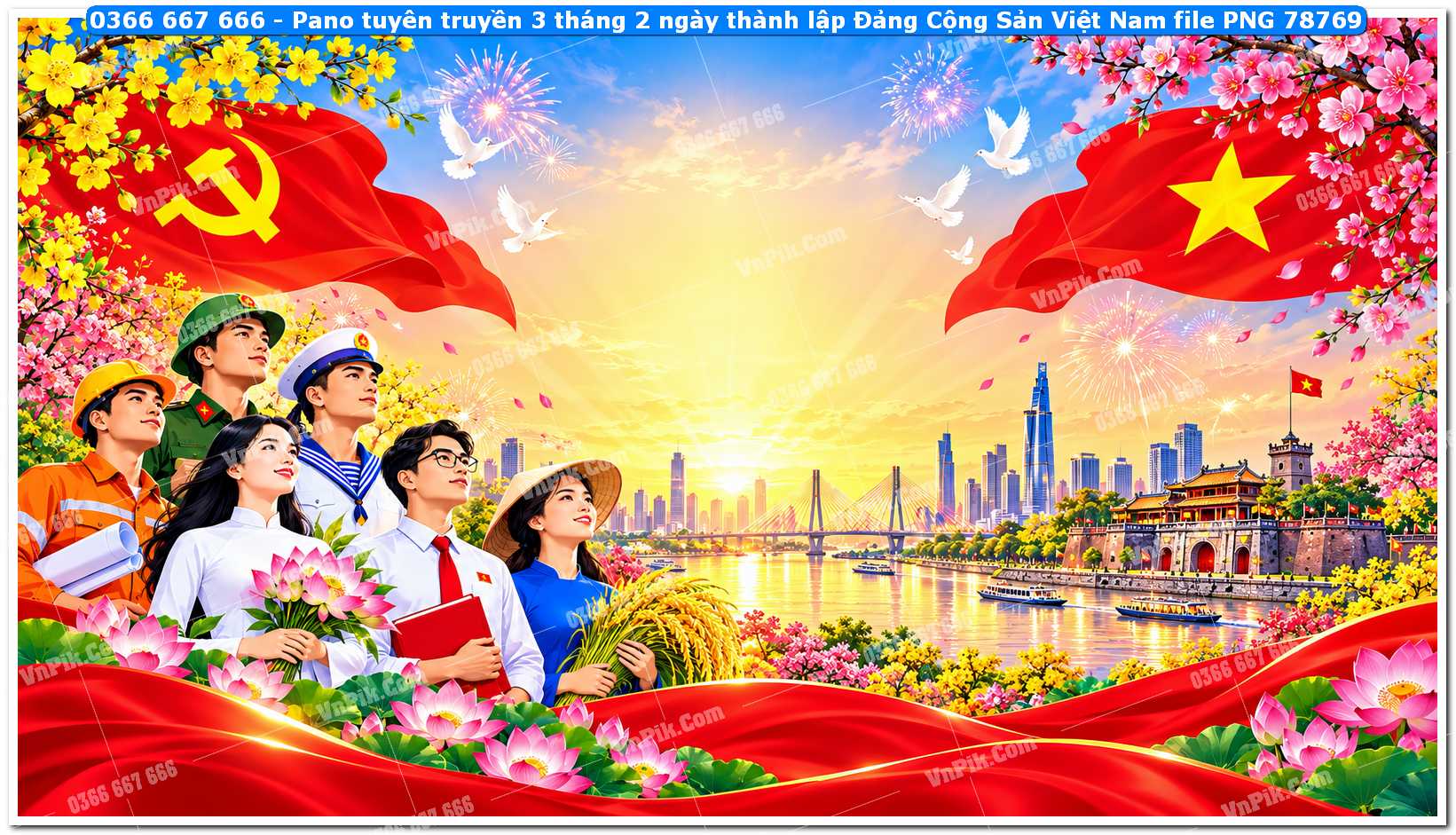 Pano tuyên truyền 3 tháng 2 ngày thành lập Đảng Cộng Sản Việt Nam file PNG78769