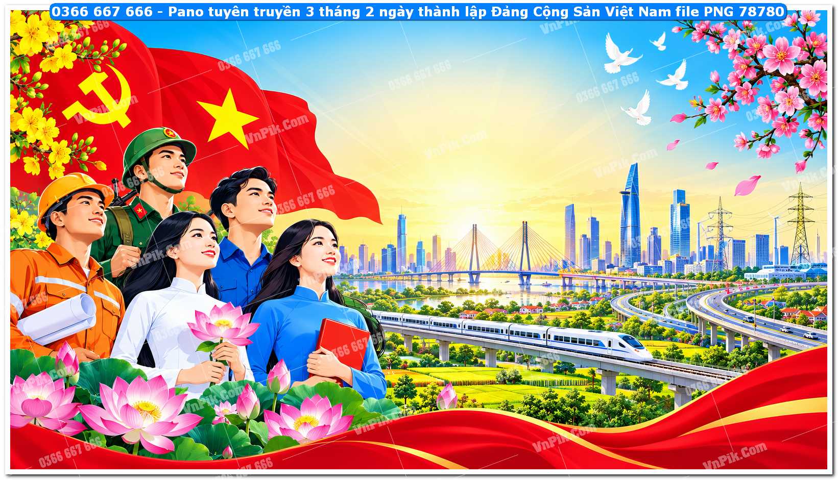 Pano tuyên truyền 3 tháng 2 ngày thành lập Đảng Cộng Sản Việt Nam file PNG78780
