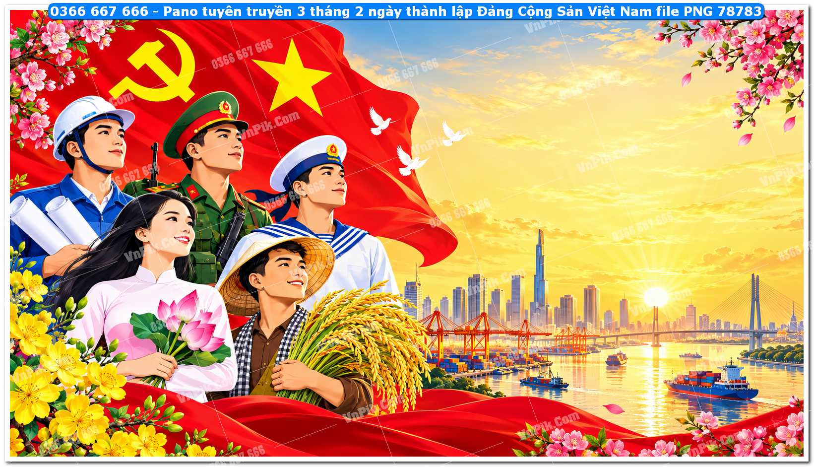 Pano tuyên truyền 3 tháng 2 ngày thành lập Đảng Cộng Sản Việt Nam file PNG78783