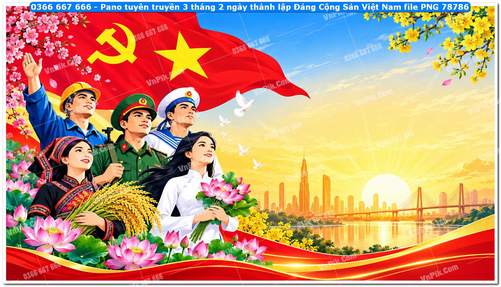 Pano tuyên truyền 3 tháng 2 ngày thành lập Đảng Cộng Sản Việt Nam file PNG78786