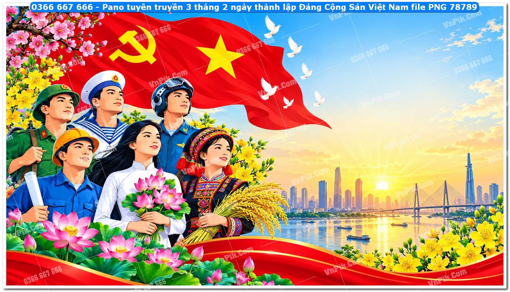 Pano tuyên truyền 3 tháng 2 ngày thành lập Đảng Cộng Sản Việt Nam file PNG78789