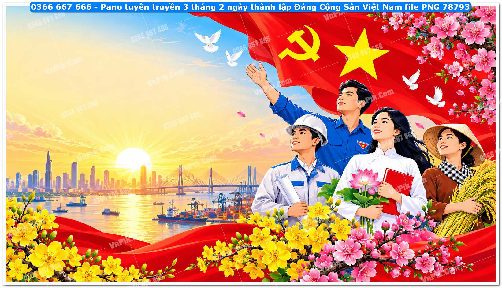 Pano tuyên truyền 3 tháng 2 ngày thành lập Đảng Cộng Sản Việt Nam file PNG78793