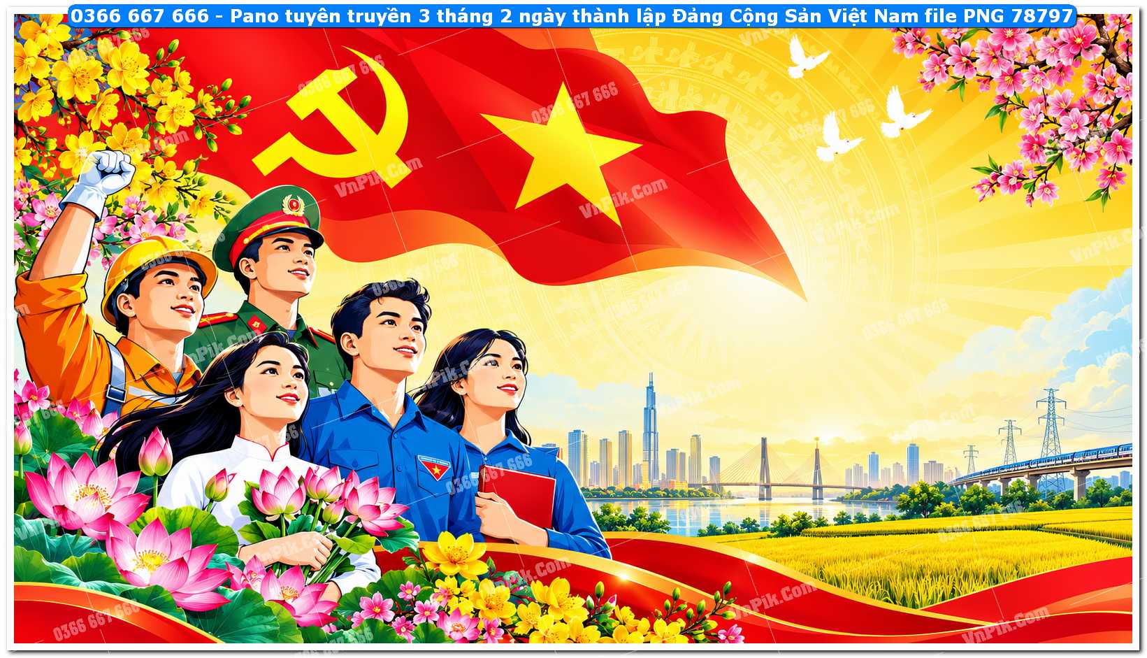 Pano tuyên truyền 3 tháng 2 ngày thành lập Đảng Cộng Sản Việt Nam file PNG78797