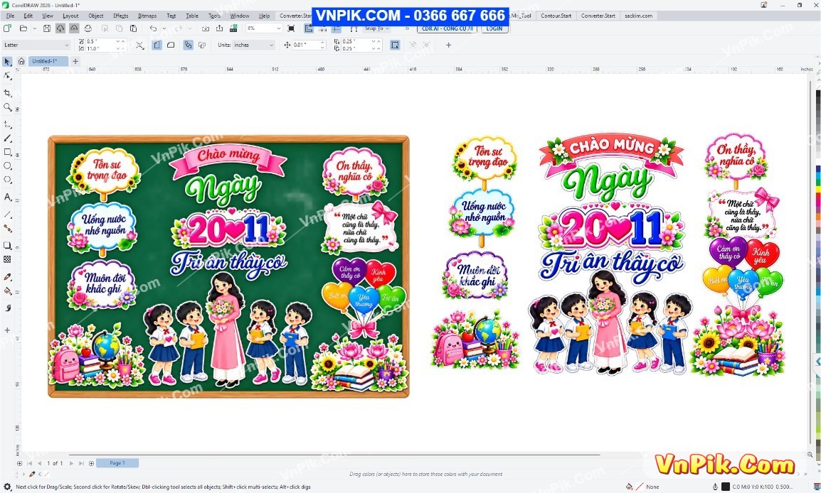 Set trang trí bảng ngày 20 tháng 11 Tri ân thầy cô 78432