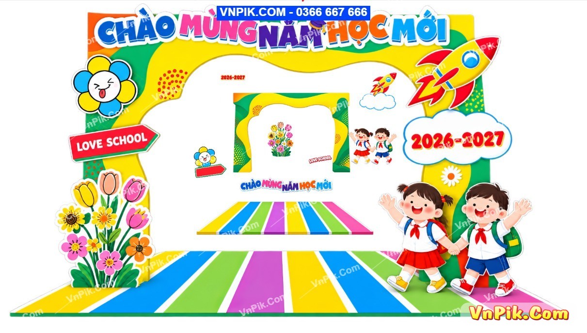 mẫu cổng chào và phông nền (backdrop) trang trí Lễ khai giảng chào mừng năm học mới 78450