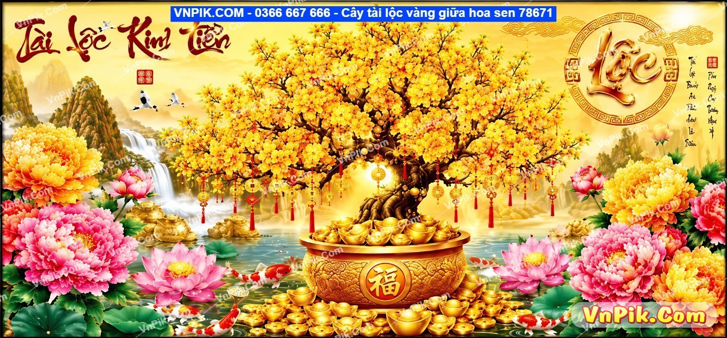 Cây tài lộc vàng giữa hoa sen 78671