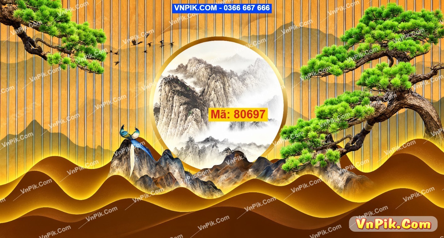 Tranh Sơn thủy trăng vàng giữa tùng xanh 80697