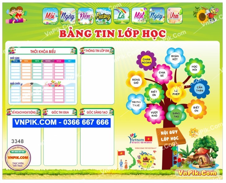 Biển bảng tin lớp học mẫu trang trí đẹp file corel 80698