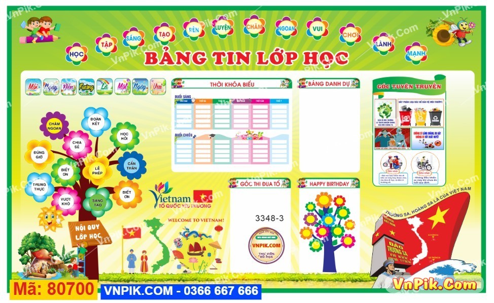 Biển bảng tin lớp học mẫu trang trí đẹp file corel 80700