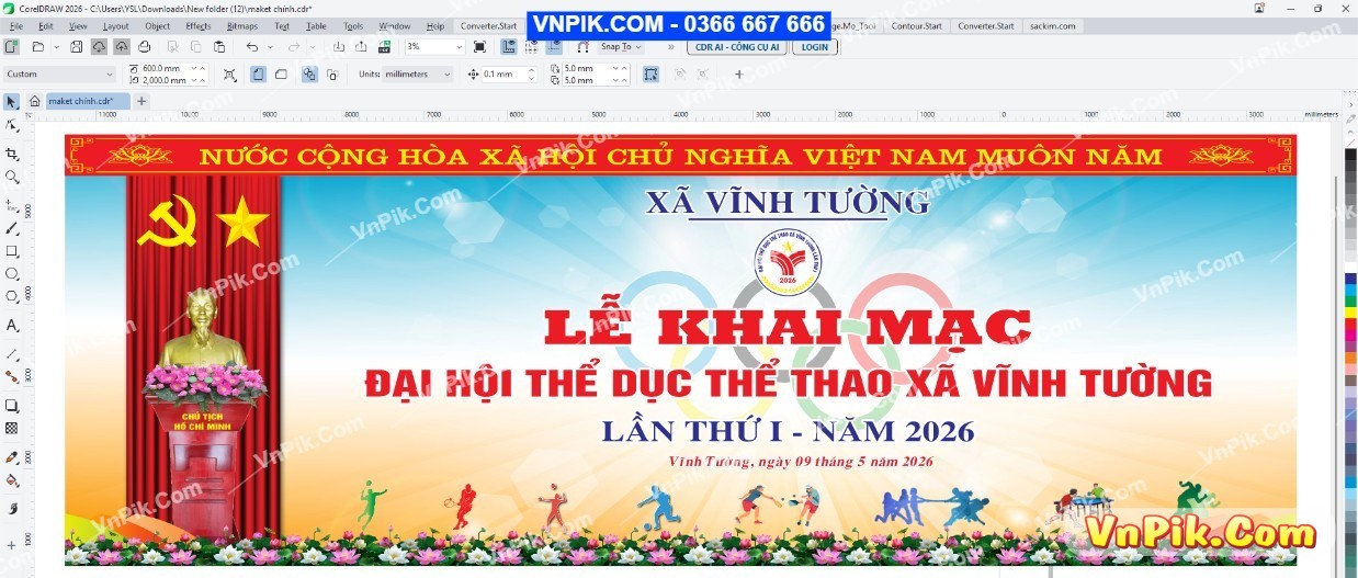 Phông nền Lễ khai mạc Đại hội Thể dục Thể thao xã Vĩnh Tường lần thứ I - năm 2026 - 78427