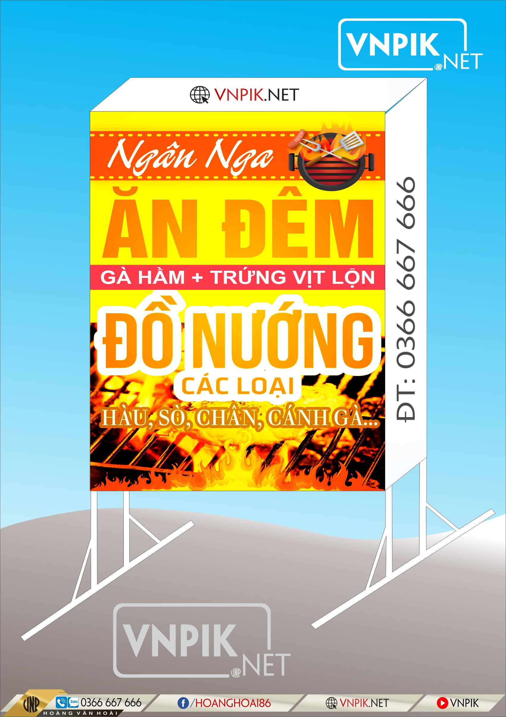 Mẫu biển vẫy ăn đêm Ngân Nga, đồ nướng, chân gà nướng, gà hầm, chứng vịt lộn