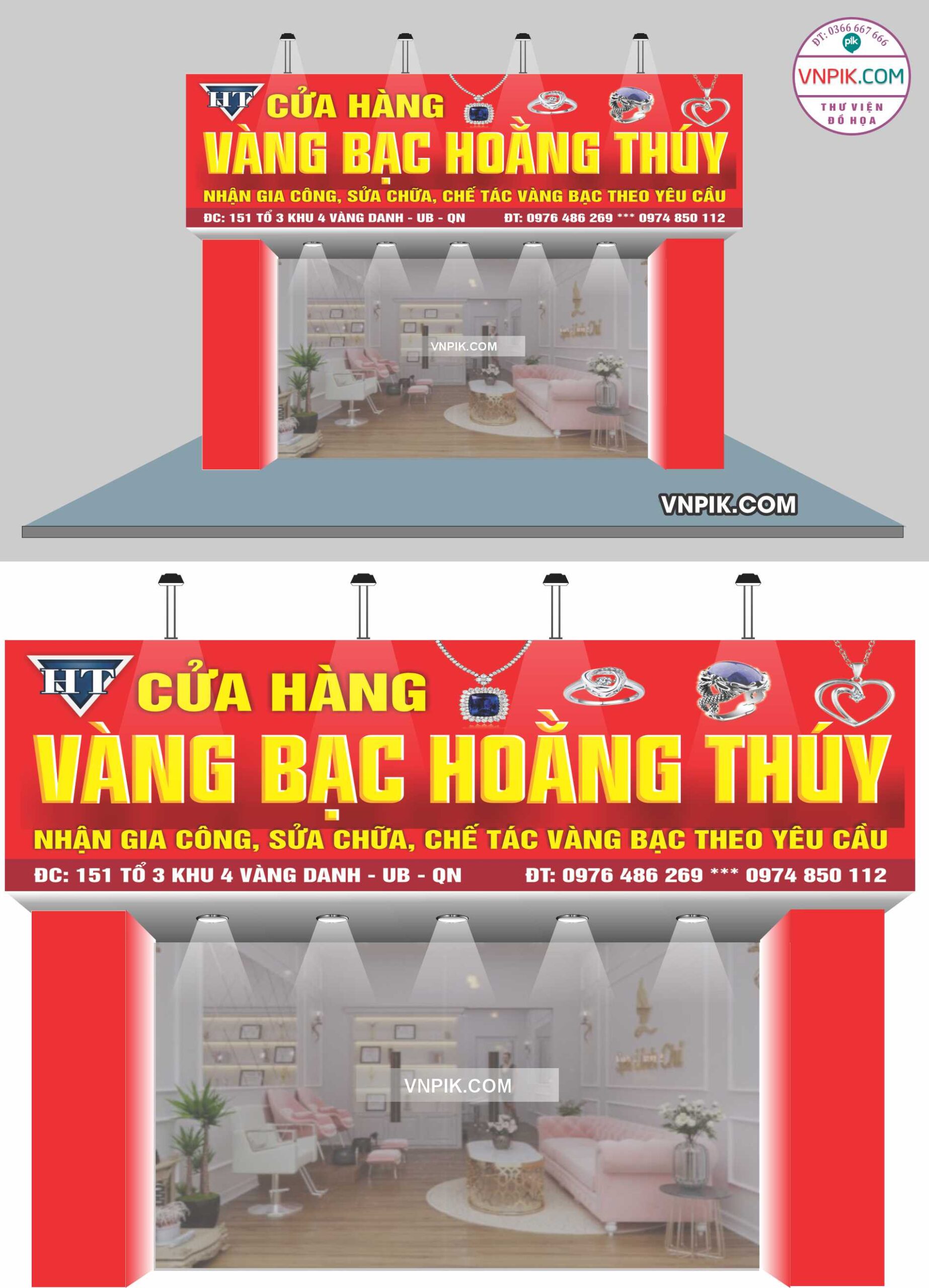 Biển quảng cáo Cửa hàng vàng bạc Hoằng Thúy file thiết kế quảng cáo CorelDRAW