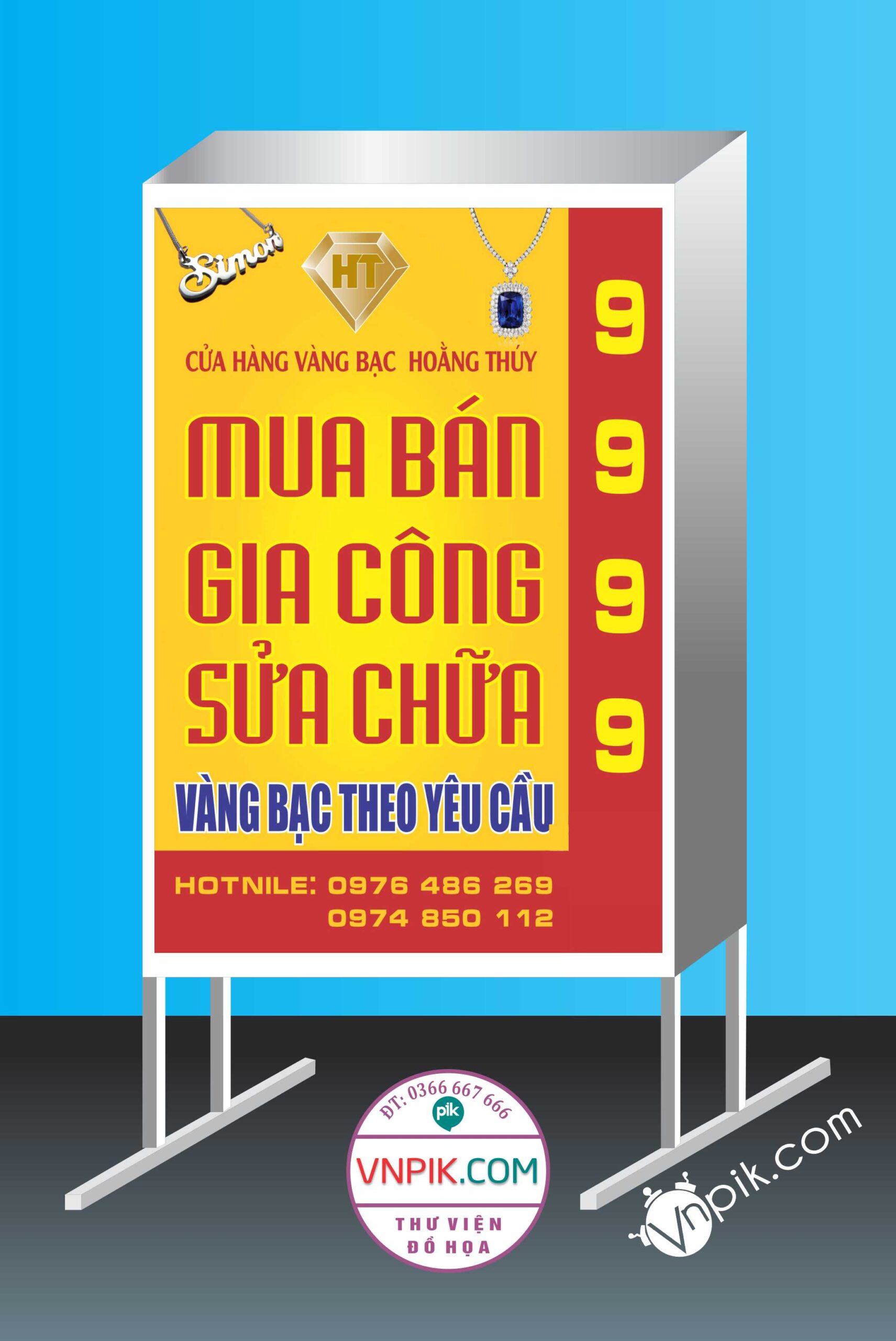 Biển vẫy Cửa hàng vàng bạc Hoằng Thúy file PDF & CDR