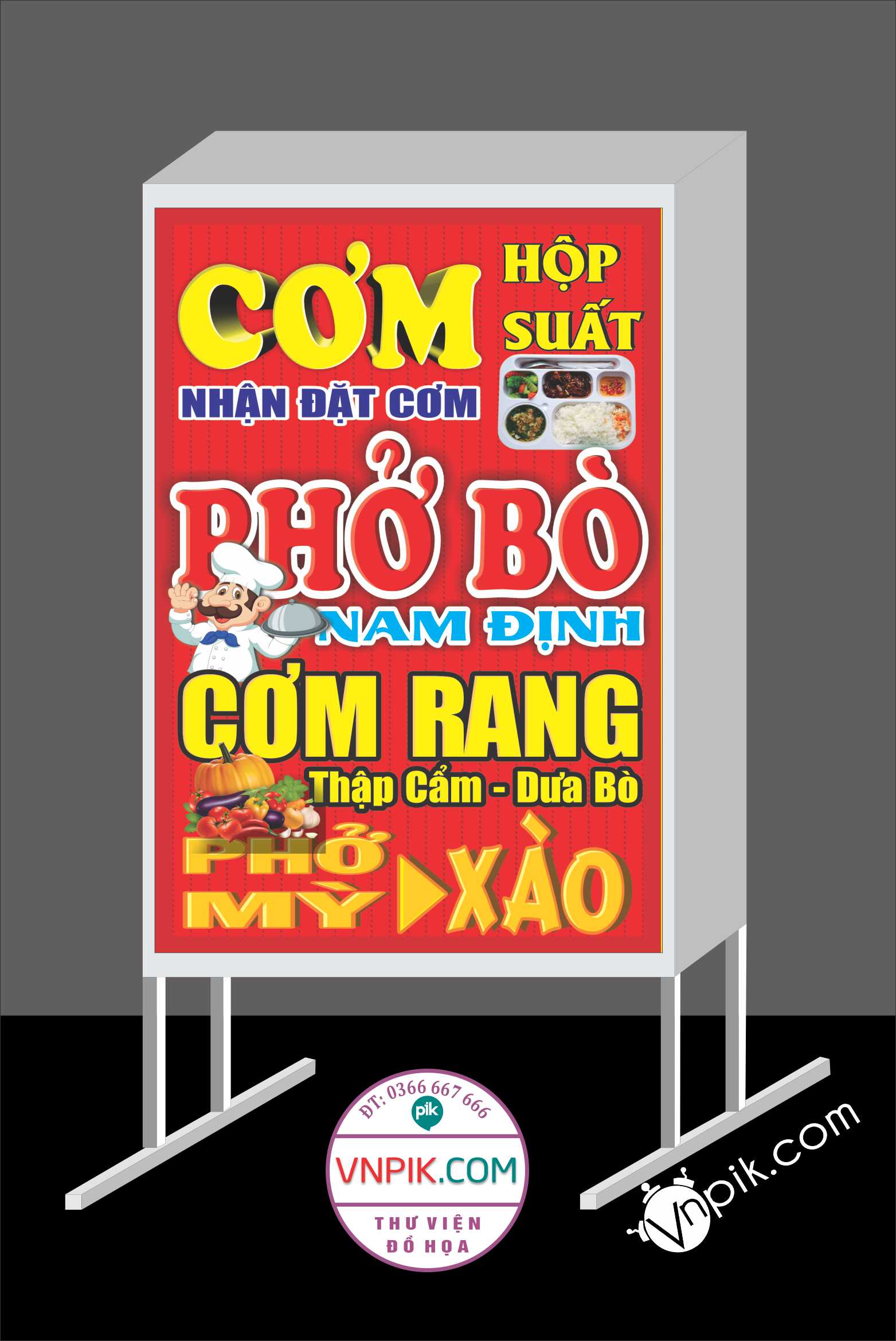 Mẫu biển vẫy Cơm, phở bò nam định, cơm rang, phở mì xào