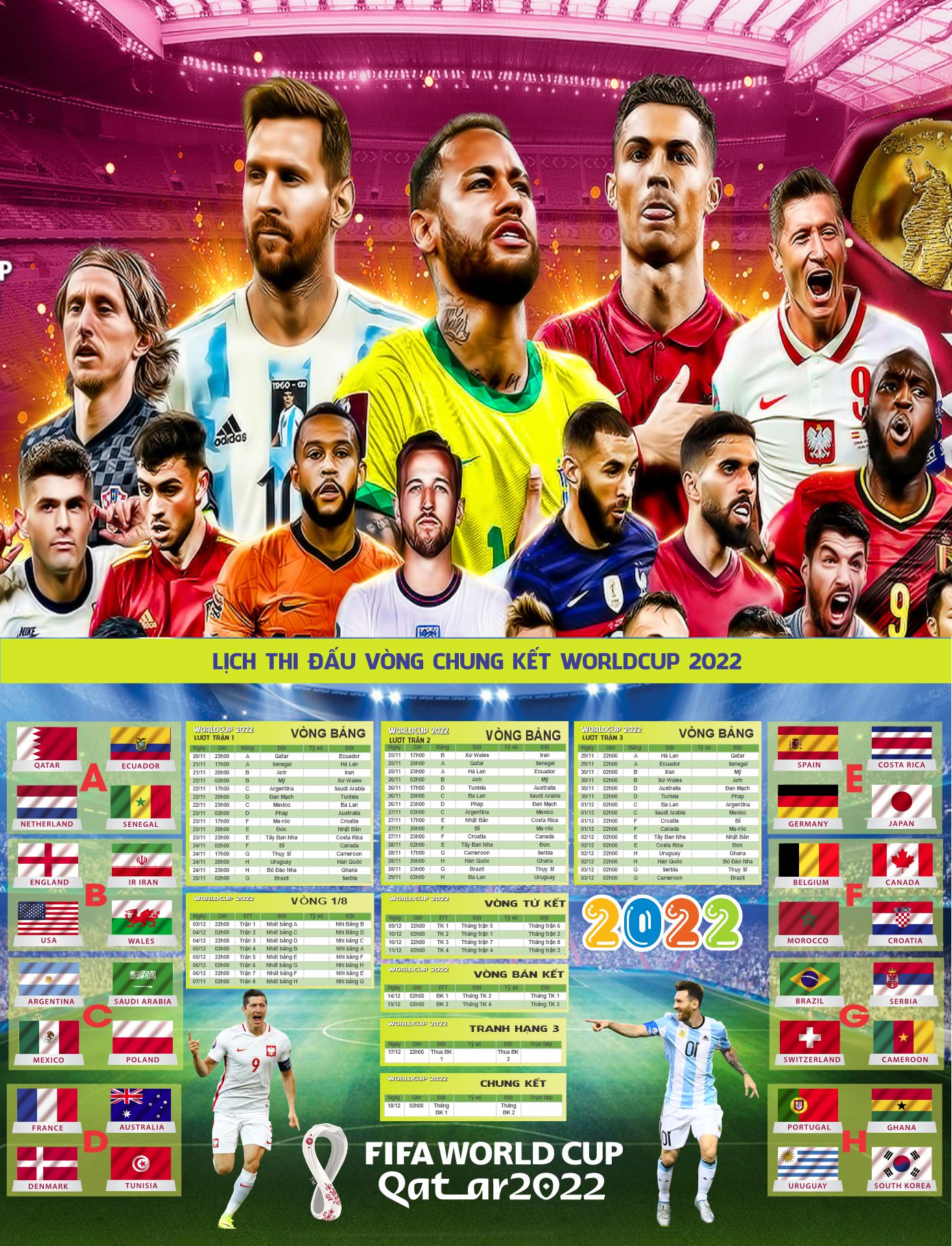 Mẫu lịch bóng đá worldcup 2022 file corel mẫu 1