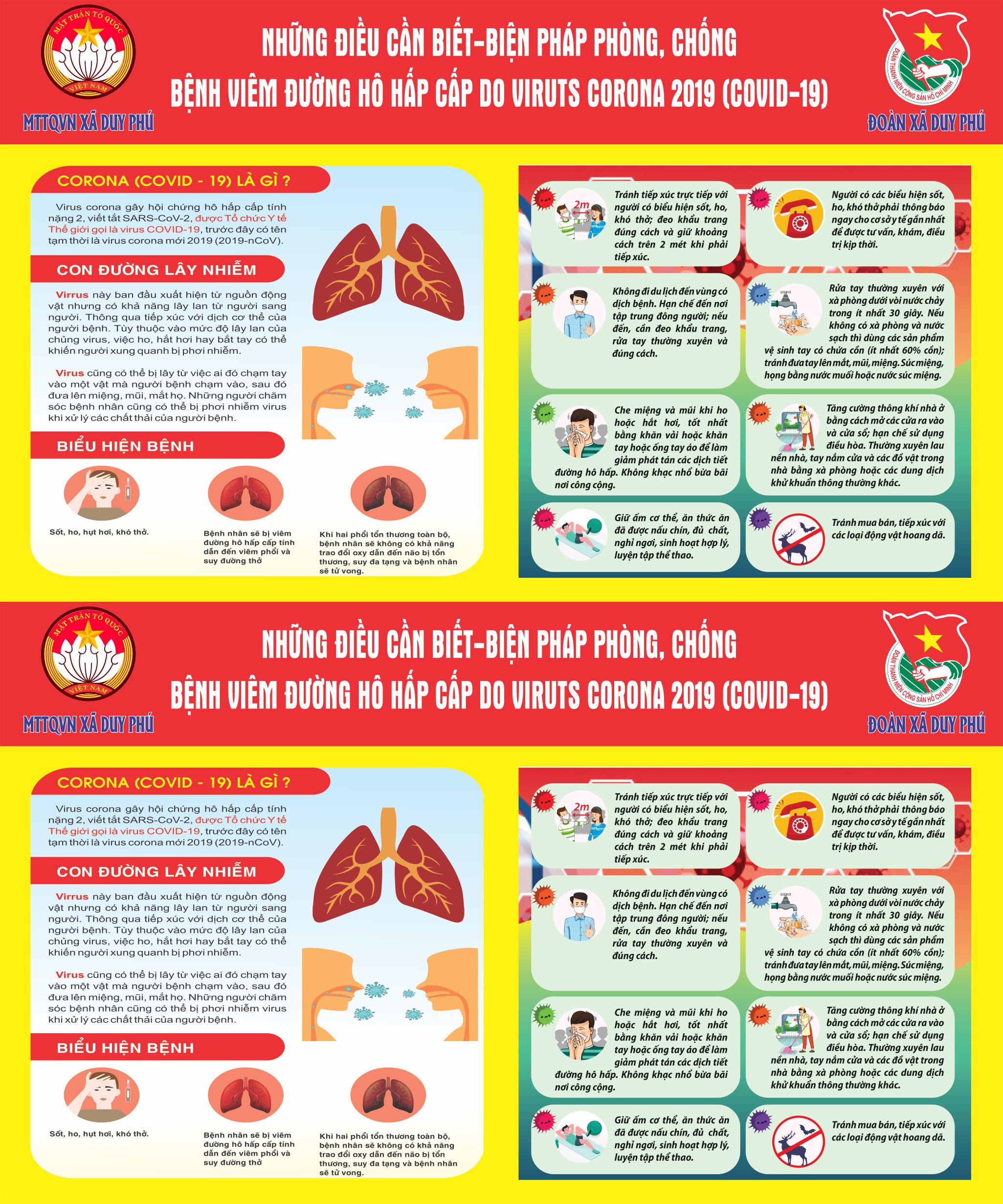 Mẫu tờ rơi – Pano – Poster Covid-19 – Những điều cần biết biện pháp phòng chống bệnh viêm đường hô hấp cấp do virus corona 2019