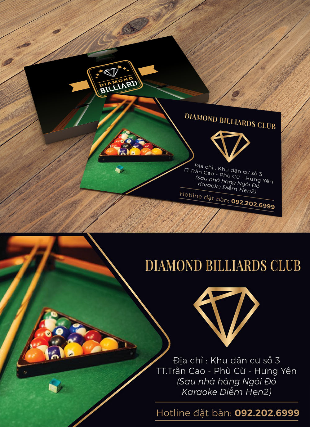 Mẫu danh thiếp namecard tiệm bi a diamond