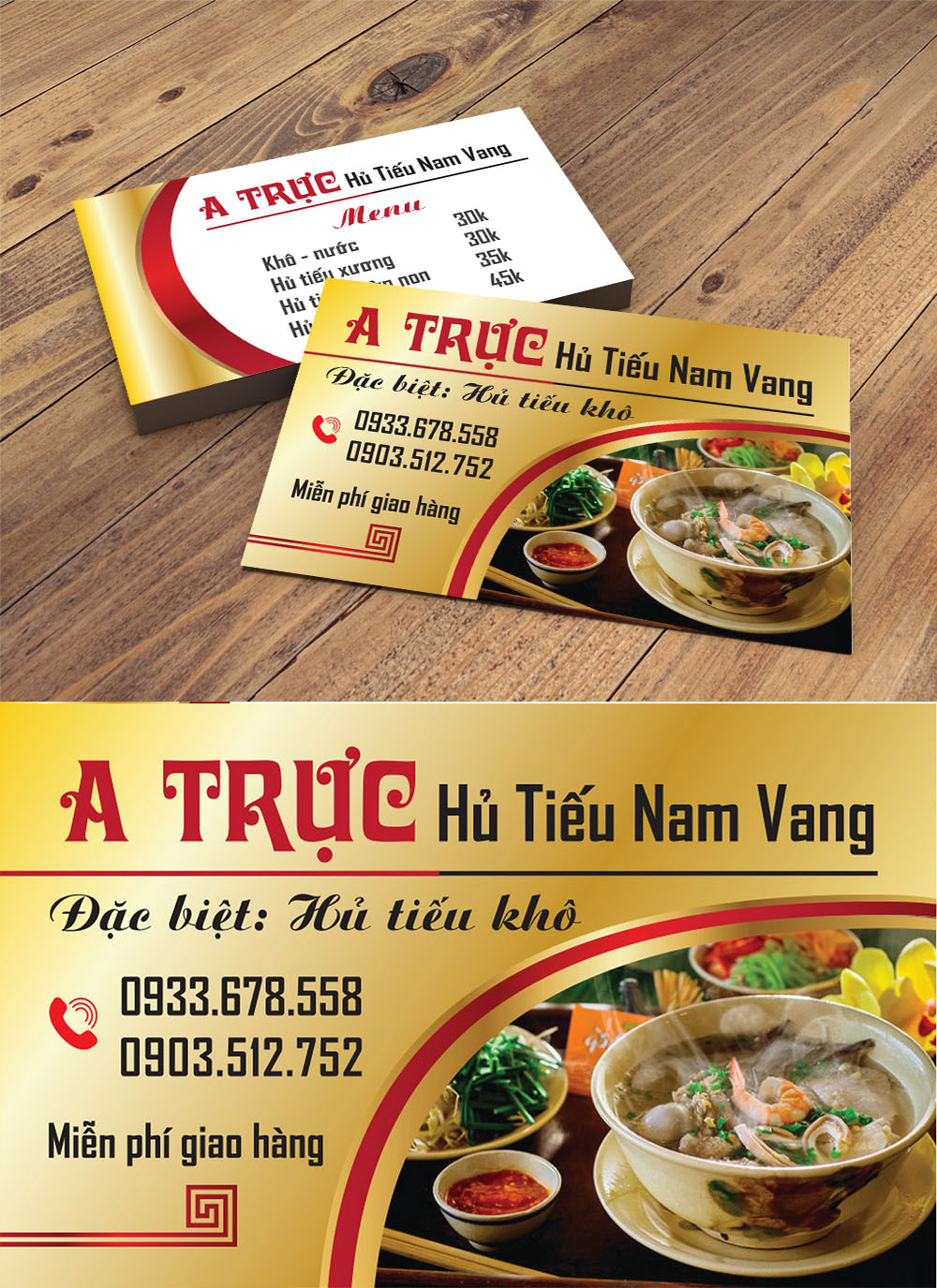 Mẫu danh thiếp namecard quán hủ tiếu nam vang a trực