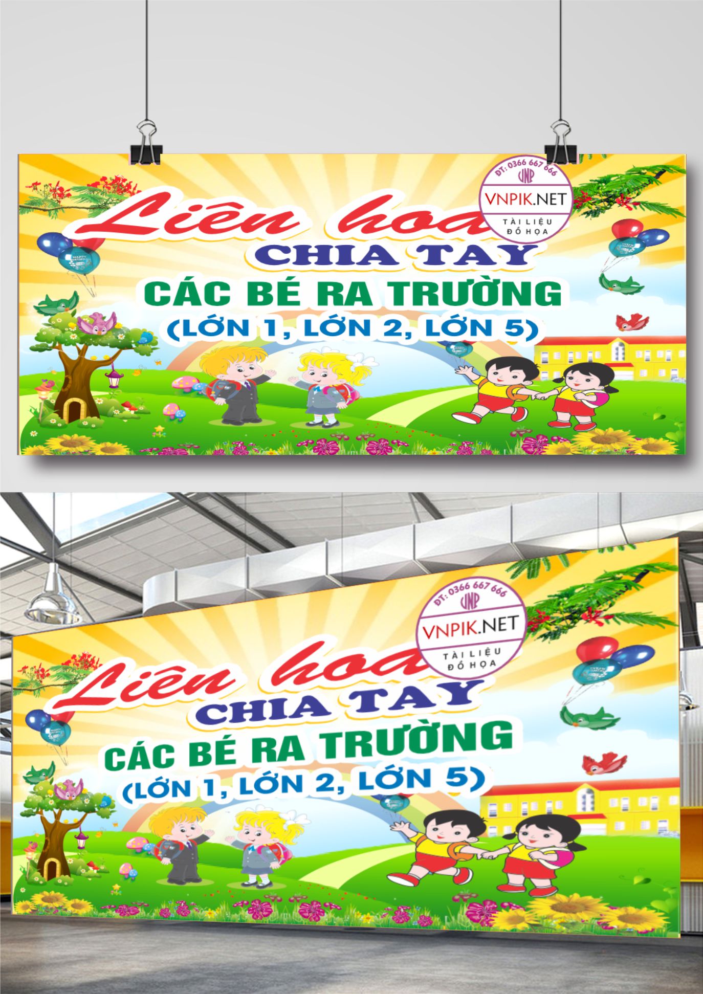 maket Liên hoan chia tay các bé ra trường lớp 5 tuổi file CDR