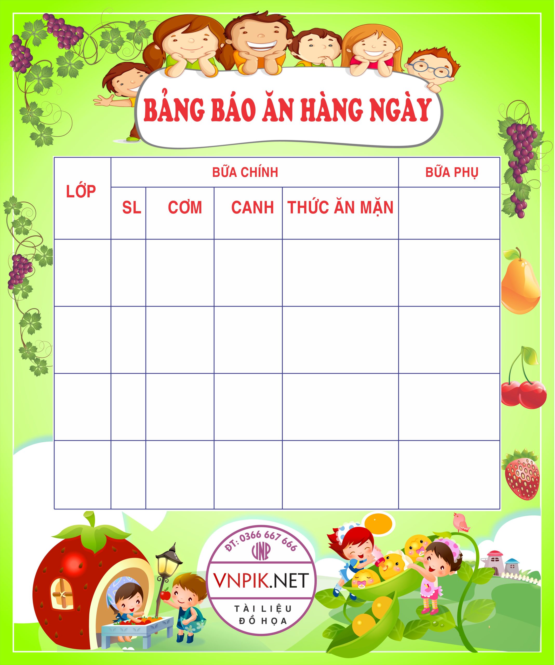 Bảng báo ăn hàng ngày file PDF & CDR