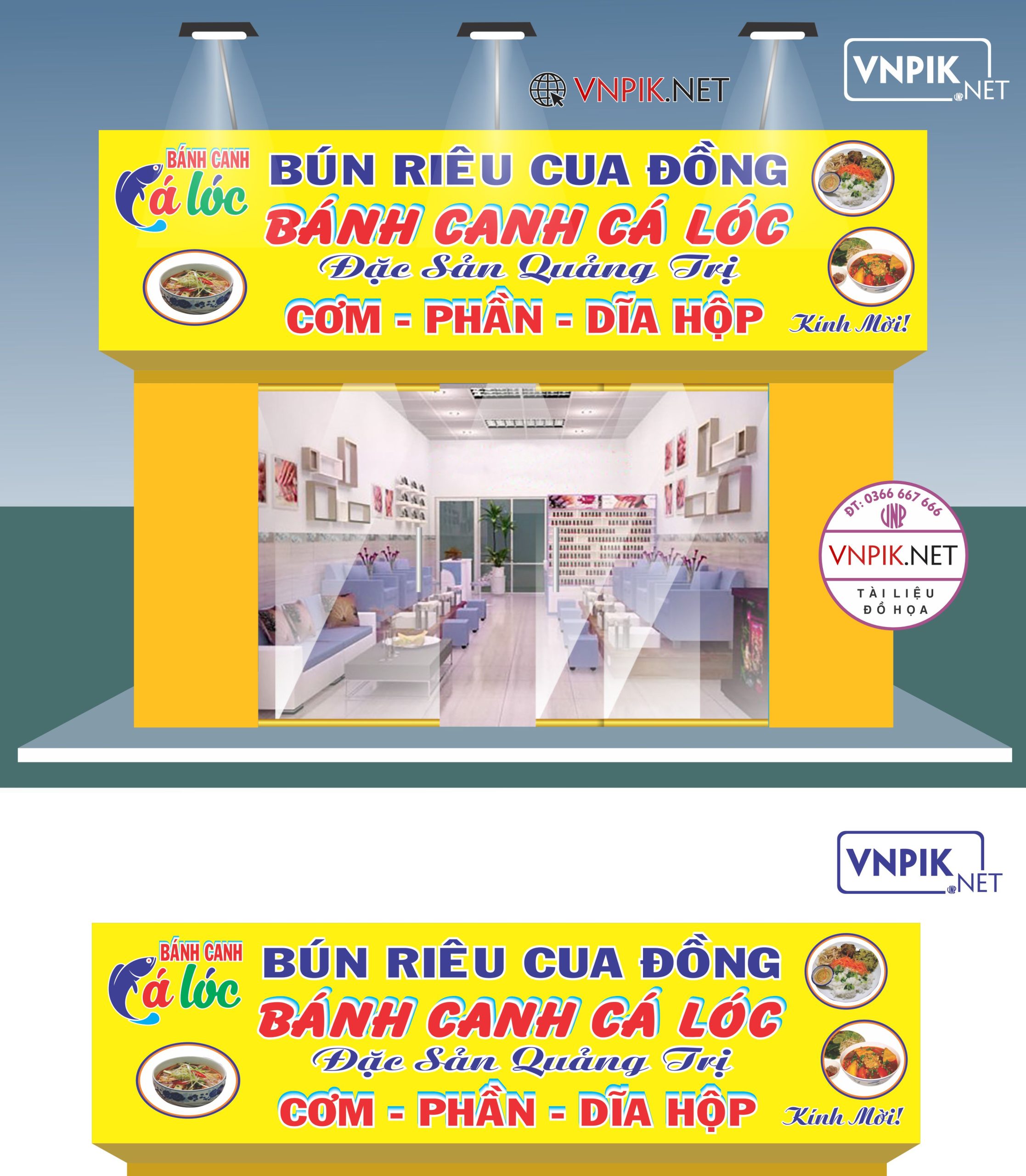 Biển bảng hiệu quảng cáo bún riêu cua, bánh canh cá lóc