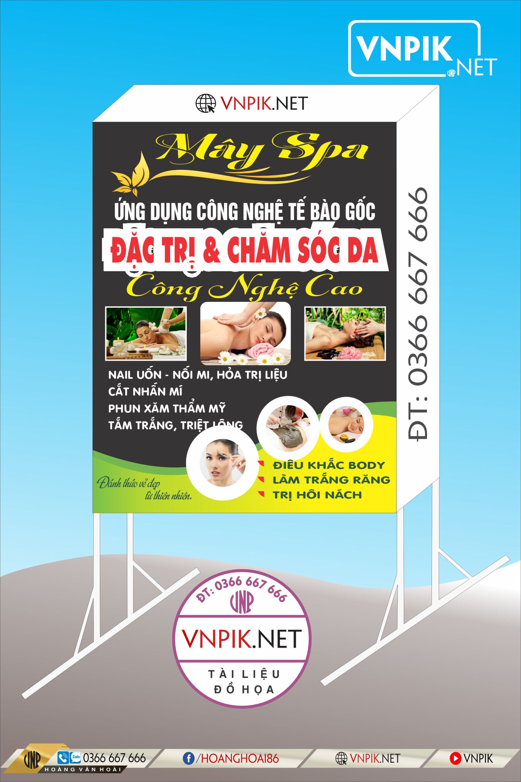 Mẫu biển quảng cáo Mây spa Điều trị và chăm sóc tóc