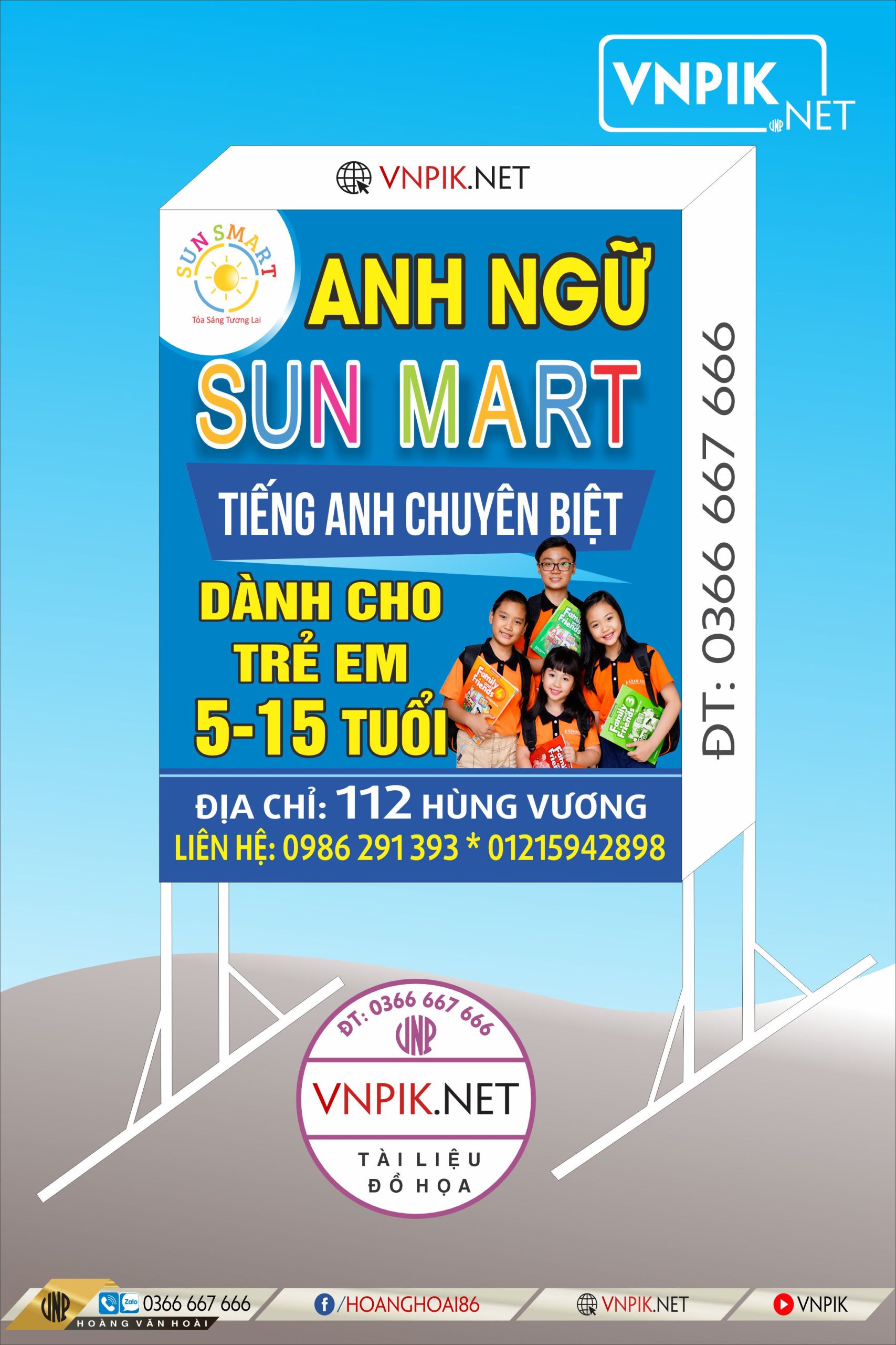 Mẫu biển vẫy Anh ngữ tiếng Anh chuyên biệt dành cho trẻ em 5 đến 15 tuổi