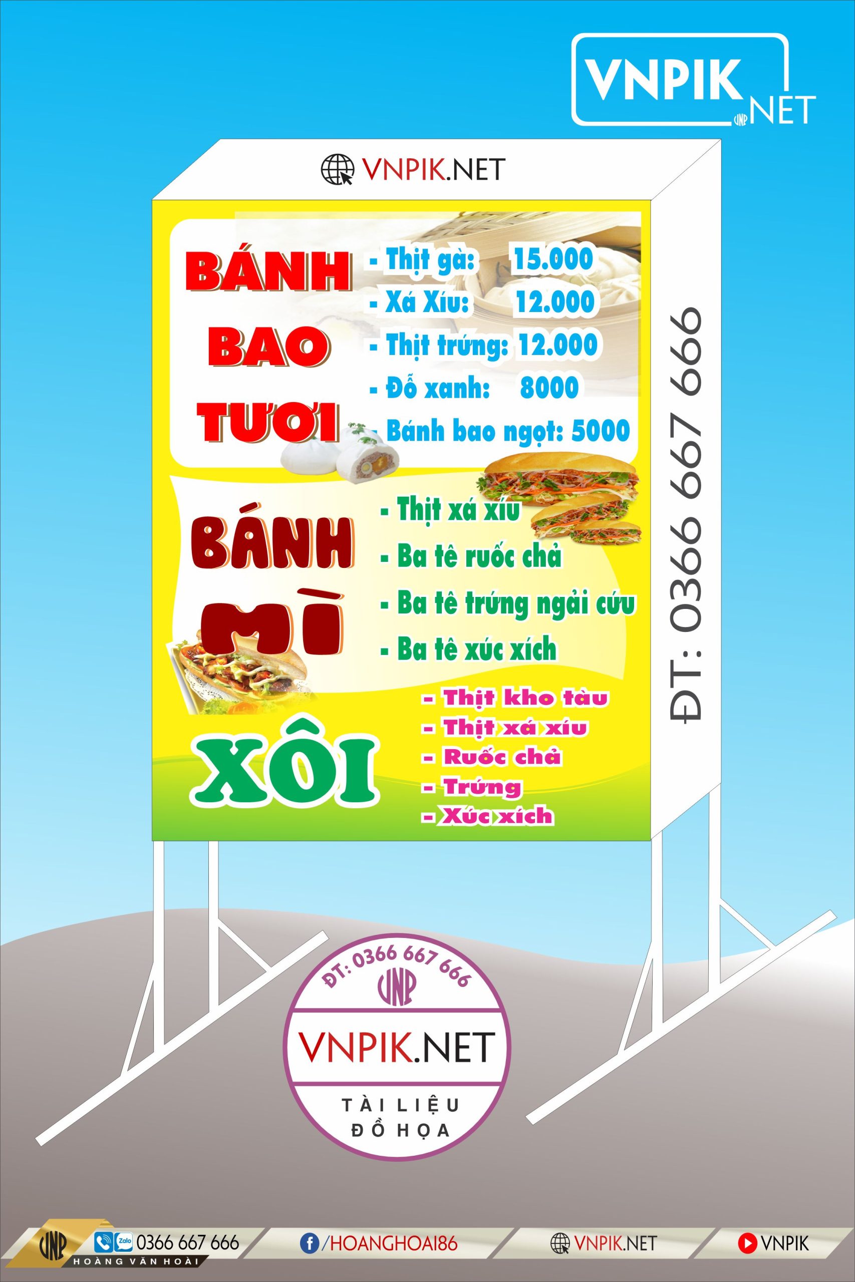 Mẫu biển quảng cáo bánh bao tươi, bánh mì, xôi