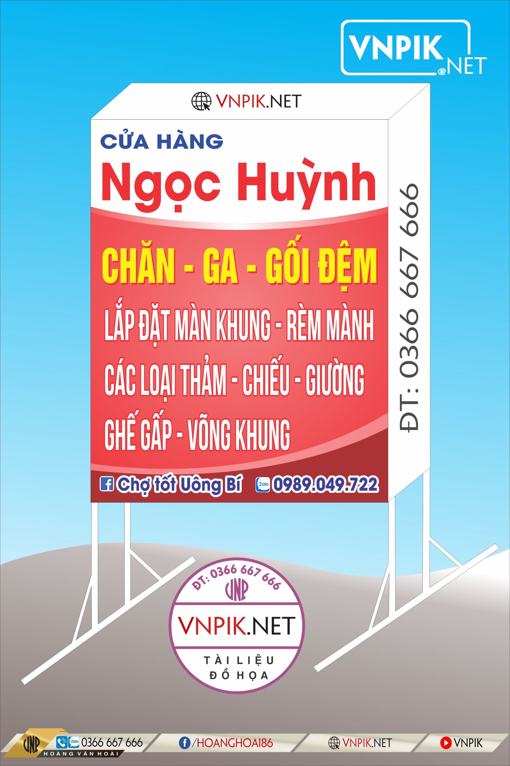 Mẫu biển quảng cáo chăn ga gối đệm cửa hàng Ngọc Huỳnh