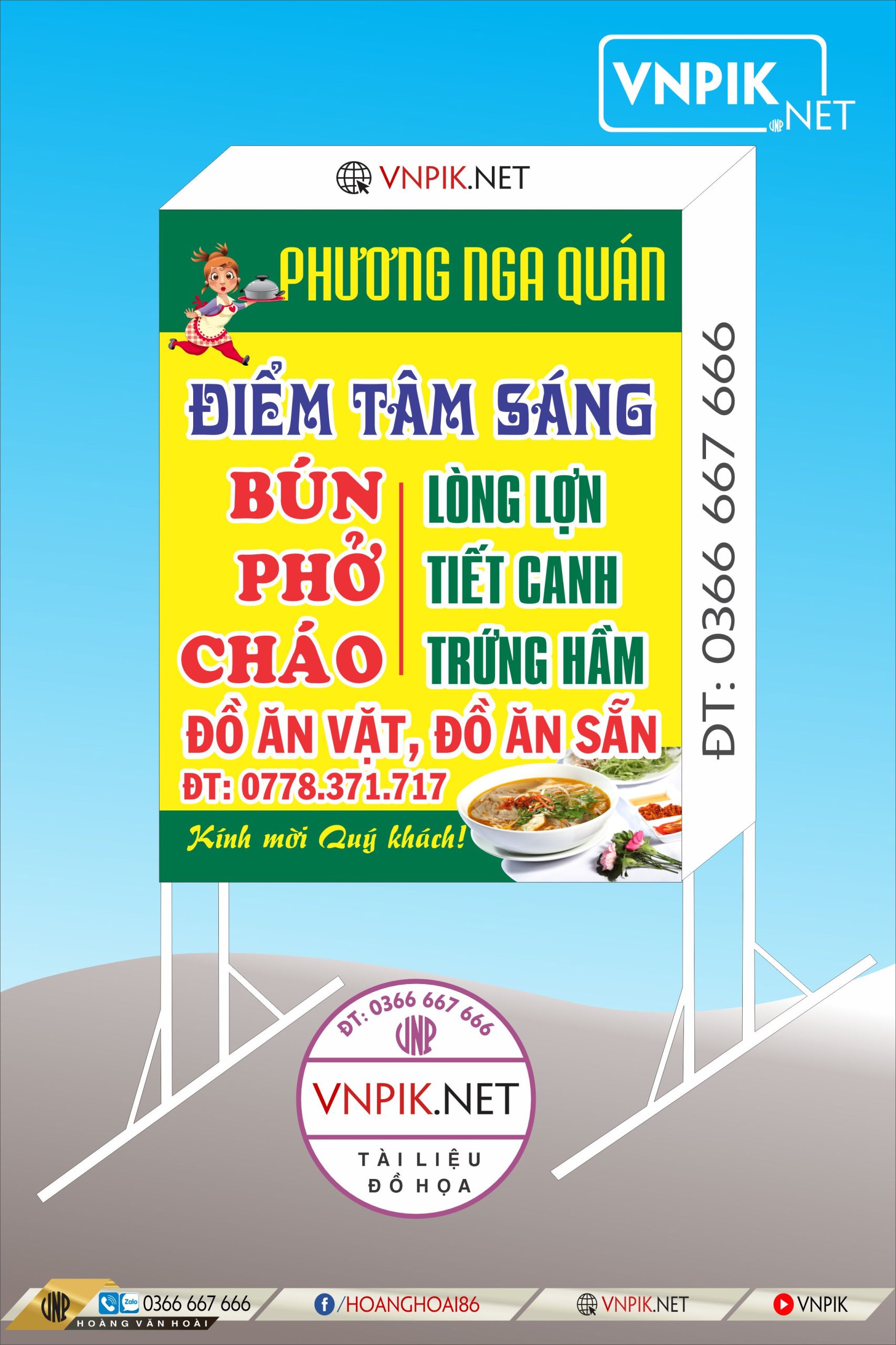 Mẫu biển quảng cáo quán ăn Phương Nga quán File Corel X7