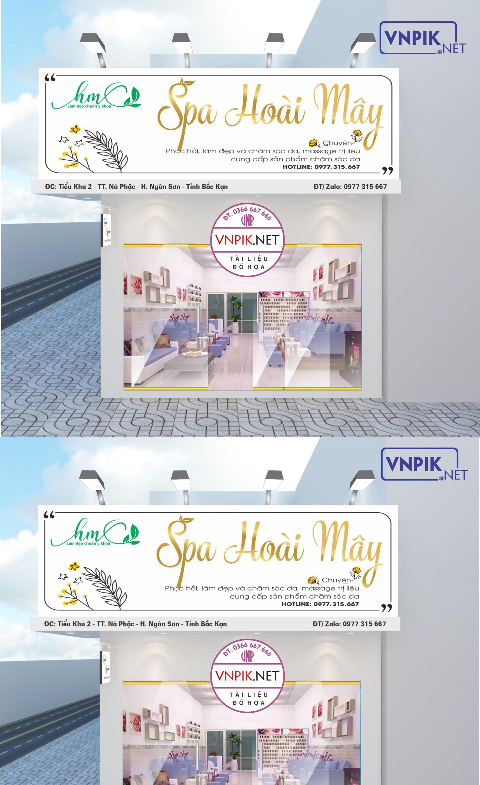 Mẫu biển quảng cáo Spa Hoài Mây, chăm sóc da, massage trị liệu mẫu 02
